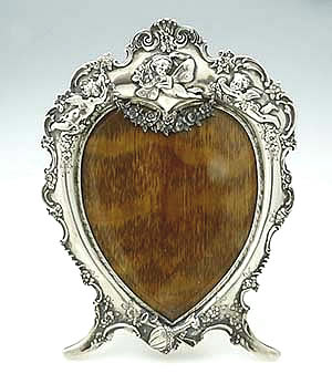 Tiffany and co heart shaped picture frame with solid oak back and sterling easel